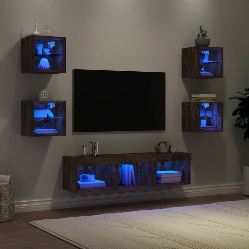 vidaXL 7-tlg. Wohnwand mit LED-Beleuchtung Räuchereiche Holzwerkstoff vidaXL 7-tlg. Wohnwand mit LED-Beleuchtung Räuchereiche Holzwerkstoff