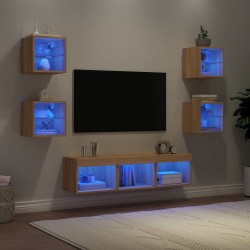 vidaXL 7-tlg. Wohnwand mit LED-Beleuchtung Sonoma-Eiche Holzwerkstoff