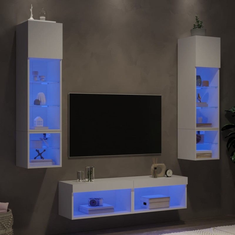 vidaXL 6-tlg. Wohnwand mit LED-Beleuchtung Weiß Holzwerkstoff vidaXL 6-tlg. Wohnwand mit LED-Beleuchtung Weiß Holzwerkstoff