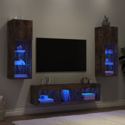 vidaXL 5-tlg. Wohnwand mit LED-Beleuchtung Räuchereiche Holzwerkstoff