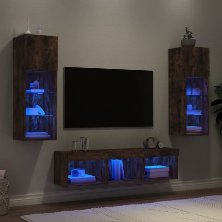 vidaXL 5-tlg. Wohnwand mit LED-Beleuchtung Räuchereiche Holzwerkstoff