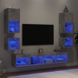 vidaXL 8-tlg. Wohnwand mit LED-Beleuchtung Betongrau Holzwerkstoff
