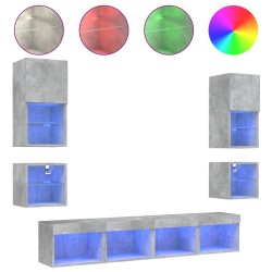 vidaXL 8-tlg. Wohnwand mit LED-Beleuchtung Betongrau Holzwerkstoff