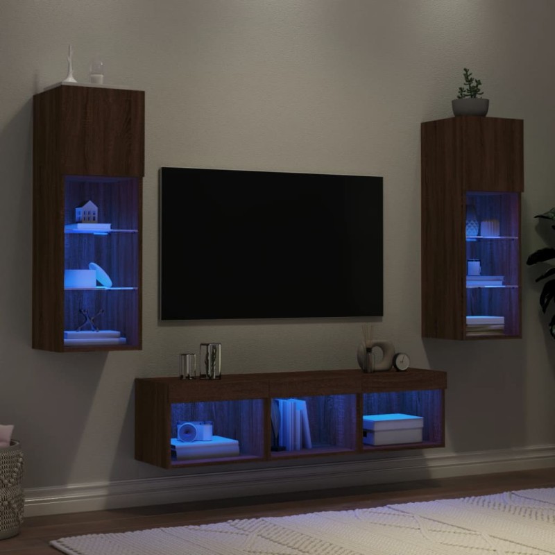 vidaXL 5-tlg. Wohnwand mit LED-Beleuchtung Braun Eichen-Optik vidaXL 5-tlg. Wohnwand mit LED-Beleuchtung Braun Eichen-Optik