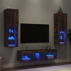 vidaXL 5-tlg. Wohnwand mit LED-Beleuchtung Räuchereiche Holzwerkstoff