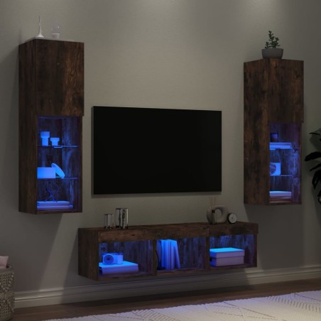 vidaXL 5-tlg. Wohnwand mit LED-Beleuchtung Räuchereiche Holzwerkstoff
