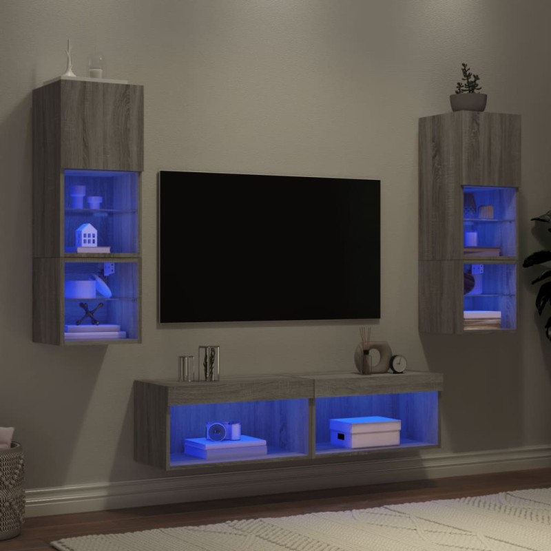 vidaXL 6-tlg. Wohnwand mit LED-Beleuchtung Grau Sonoma Holzwerkstoff vidaXL 6-tlg. Wohnwand mit LED-Beleuchtung Grau Sonoma Holzwerkstoff