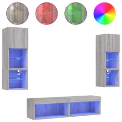 vidaXL 6-tlg. Wohnwand mit LED-Beleuchtung Grau Sonoma Holzwerkstoff