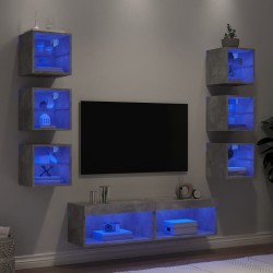 vidaXL 8-tlg. Wohnwand mit LED-Beleuchtung Betongrau Holzwerkstoff