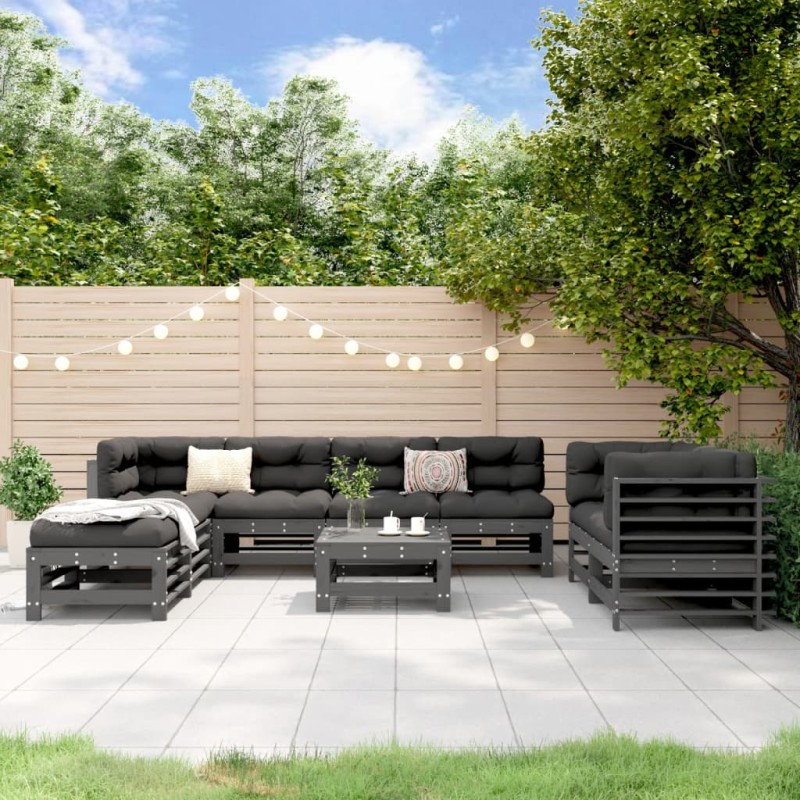 vidaXL 9-tlg. Garten-Lounge-Set Grau Massivholz Kiefer vidaXL 9-tlg. Garten-Lounge-Set Grau Massivholz Kiefer