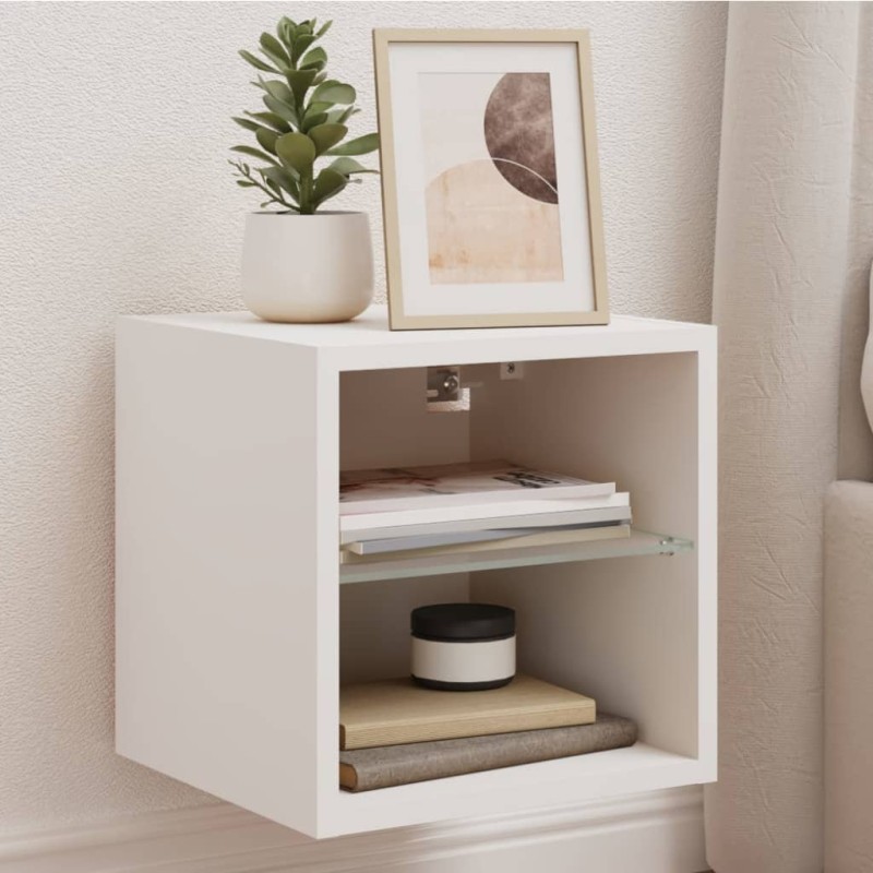 vidaXL TV-Wandschrank mit LED-Leuchten Weiß 30x28,5x30 cm vidaXL TV-Wandschrank mit LED-Leuchten Weiß 30x28,5x30 cm