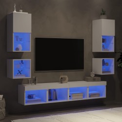 vidaXL 8-tlg. Wohnwand mit LED-Beleuchtung Weiß Holzwerkstoff