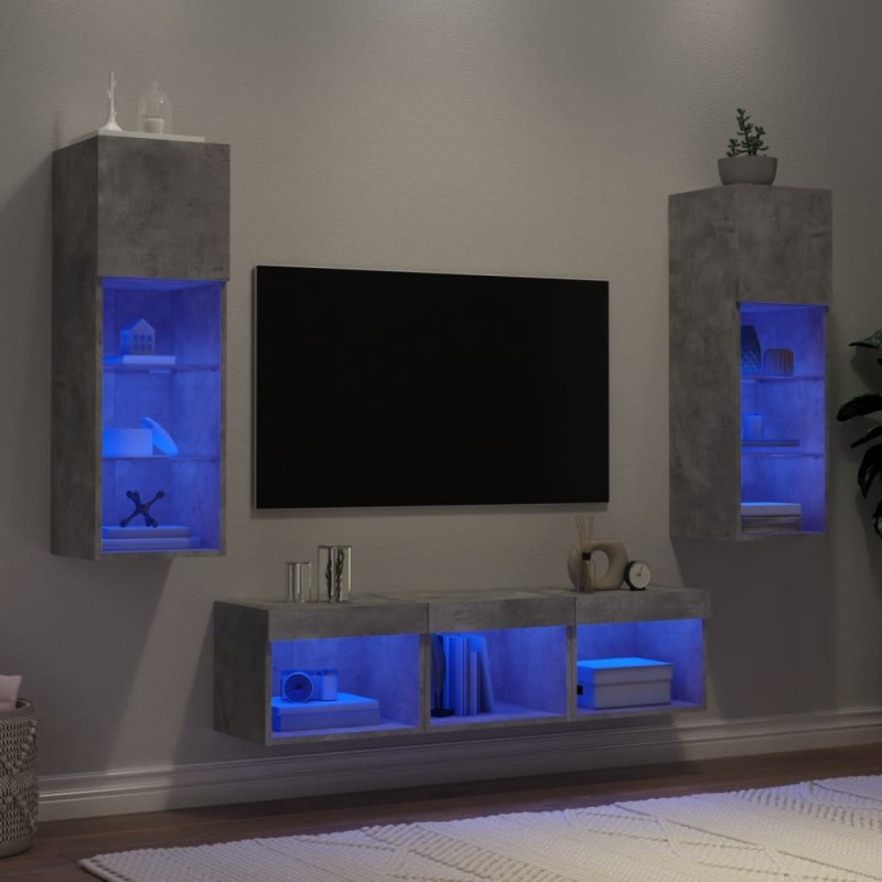 vidaXL 5-tlg. Wohnwand mit LED-Beleuchtung Betongrau Holzwerkstoff vidaXL 5-tlg. Wohnwand mit LED-Beleuchtung Betongrau Holzwerkstoff