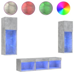 vidaXL 5-tlg. Wohnwand mit LED-Beleuchtung Betongrau Holzwerkstoff