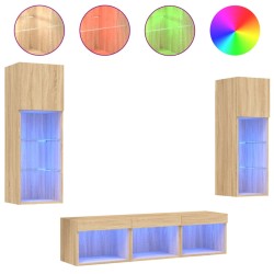 vidaXL 5-tlg. Wohnwand mit LED-Beleuchtung Sonoma-Eiche Holzwerkstoff
