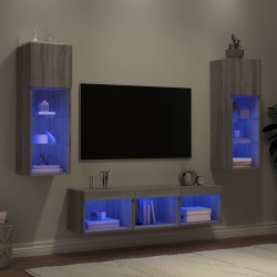 vidaXL 5-tlg. Wohnwand mit LED-Beleuchtung Grau Sonoma Holzwerkstoff