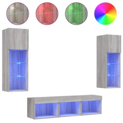 vidaXL 5-tlg. Wohnwand mit LED-Beleuchtung Grau Sonoma Holzwerkstoff