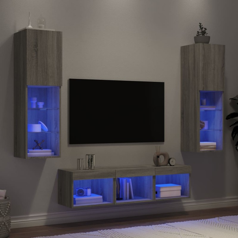 vidaXL 5-tlg. Wohnwand mit LED-Beleuchtung Grau Sonoma Holzwerkstoff vidaXL 5-tlg. Wohnwand mit LED-Beleuchtung Grau Sonoma Holzwerkstoff