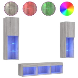 vidaXL 5-tlg. Wohnwand mit LED-Beleuchtung Grau Sonoma Holzwerkstoff