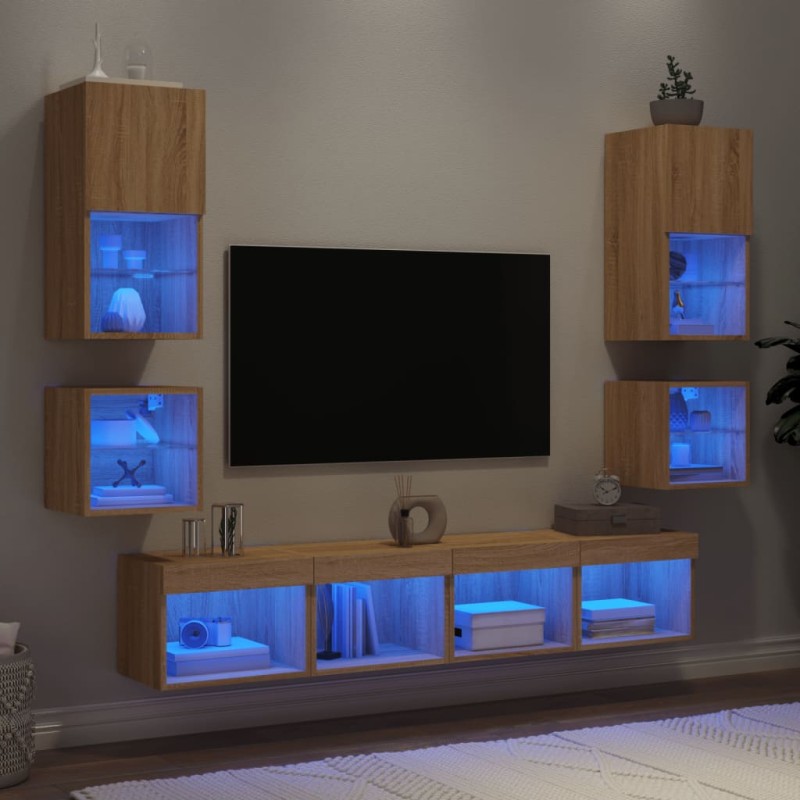 vidaXL 8-tlg. Wohnwand mit LED-Beleuchtung Sonoma-Eiche Holzwerkstoff vidaXL 8-tlg. Wohnwand mit LED-Beleuchtung Sonoma-Eiche Holzwerkstoff
