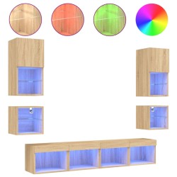 vidaXL 8-tlg. Wohnwand mit LED-Beleuchtung Sonoma-Eiche Holzwerkstoff