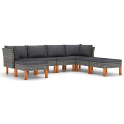 vidaXL 7-tlg. Garten-Lounge-Set mit Kissen Poly Rattan Grau