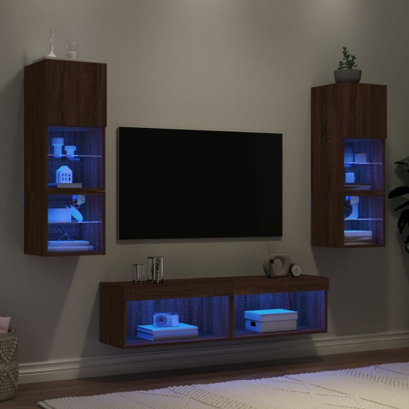 vidaXL 6-tlg. Wohnwand mit LED-Beleuchtung Braun Eichen-Optik vidaXL 6-tlg. Wohnwand mit LED-Beleuchtung Braun Eichen-Optik