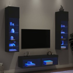 vidaXL 6-tlg. Wohnwand mit LED-Beleuchtung Schwarz Holzwerkstoff