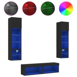 vidaXL 6-tlg. Wohnwand mit LED-Beleuchtung Schwarz Holzwerkstoff