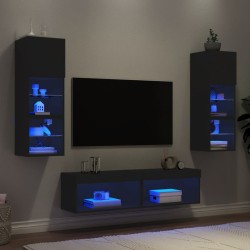 vidaXL 6-tlg. Wohnwand mit LED-Beleuchtung Schwarz Holzwerkstoff