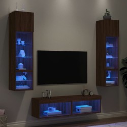 vidaXL 6-tlg. Wohnwand mit LED-Beleuchtung Braun Eichen-Optik