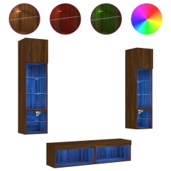 vidaXL 6-tlg. Wohnwand mit LED-Beleuchtung Braun Eichen-Optik