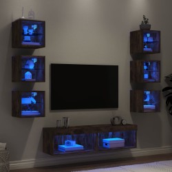 vidaXL 8-tlg. Wohnwand mit LED-Beleuchtung Räuchereiche Holzwerkstoff
