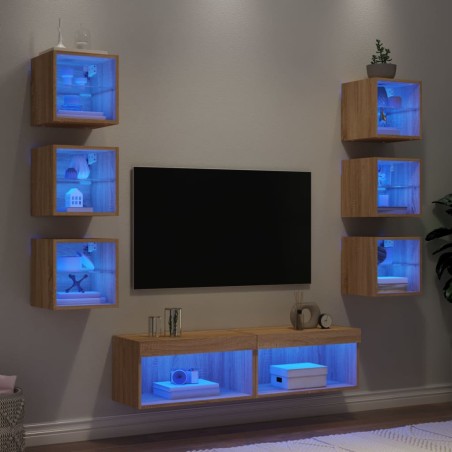 vidaXL 8-tlg. Wohnwand mit LED-Beleuchtung Sonoma-Eiche Holzwerkstoff