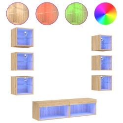 vidaXL 8-tlg. Wohnwand mit LED-Beleuchtung Sonoma-Eiche Holzwerkstoff