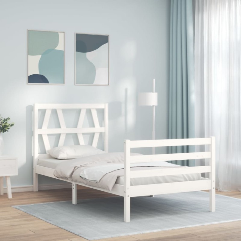 vidaXL Massivholzbett mit Kopfteil Weiß vidaXL Massivholzbett mit Kopfteil Weiß