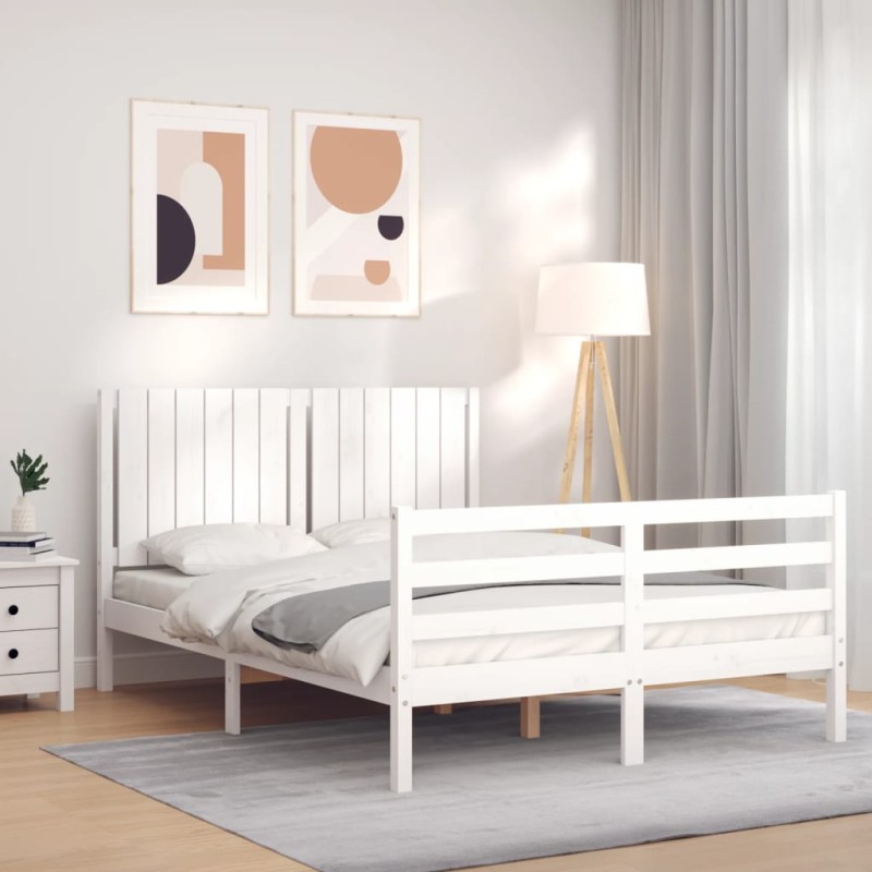 vidaXL Massivholzbett mit Kopfteil Weiß vidaXL Massivholzbett mit Kopfteil Weiß