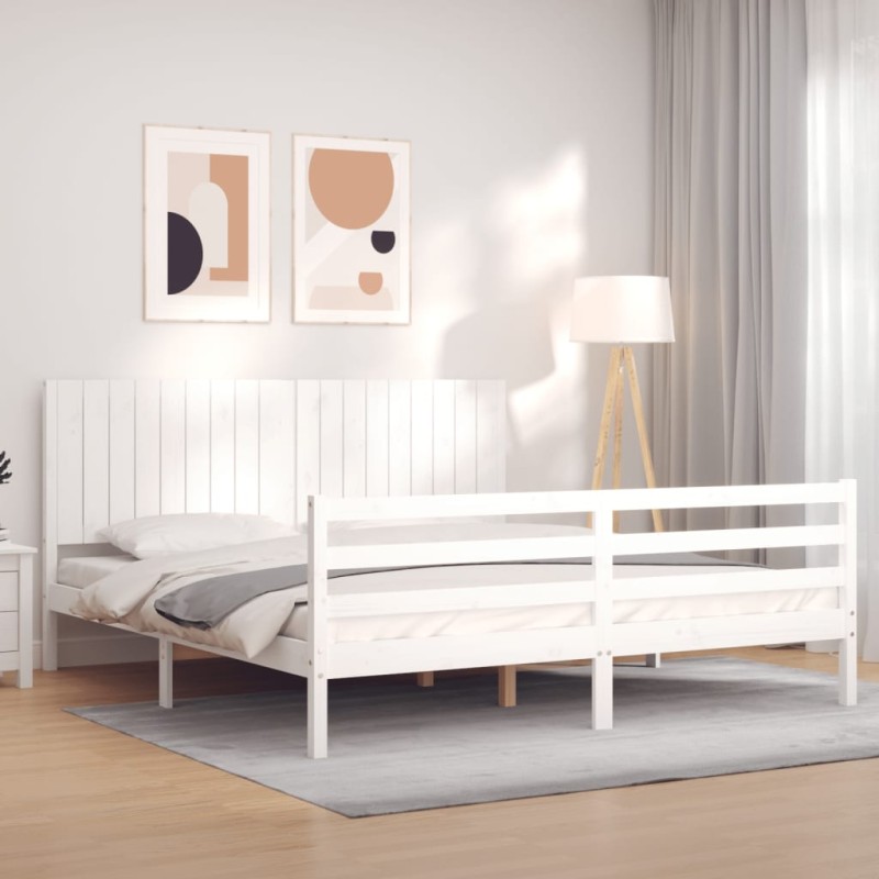 vidaXL Massivholzbett mit Kopfteil Weiß vidaXL Massivholzbett mit Kopfteil Weiß