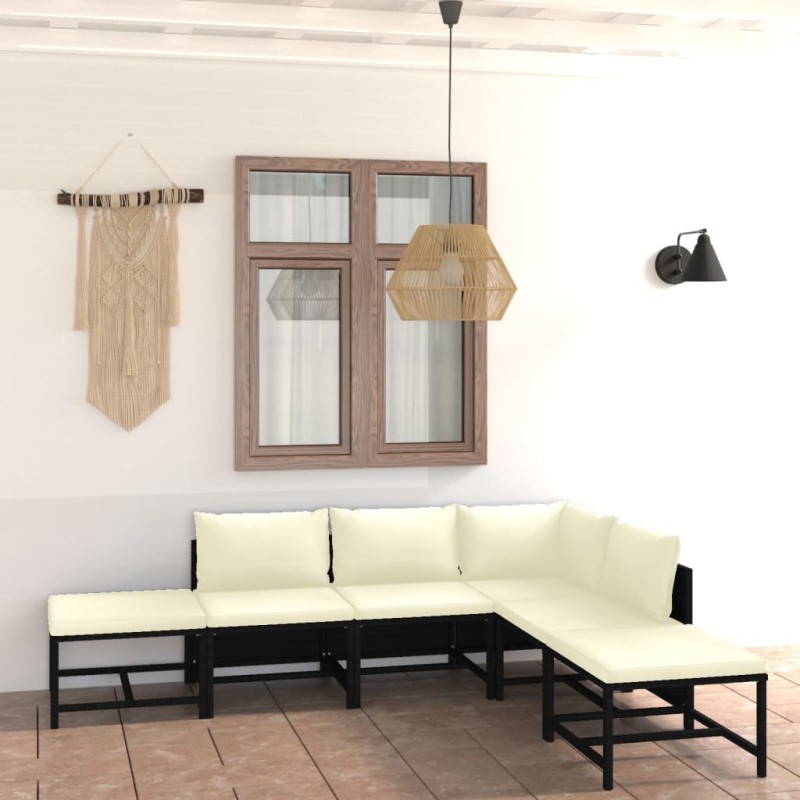 6-tlg. Garten-Lounge-Set mit Kissen Poly Rattan Schwarz 6-tlg. Garten-Lounge-Set mit Kissen Poly Rattan Schwarz
