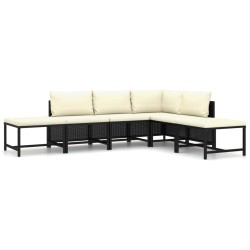6-tlg. Garten-Lounge-Set mit Kissen Poly Rattan Schwarz