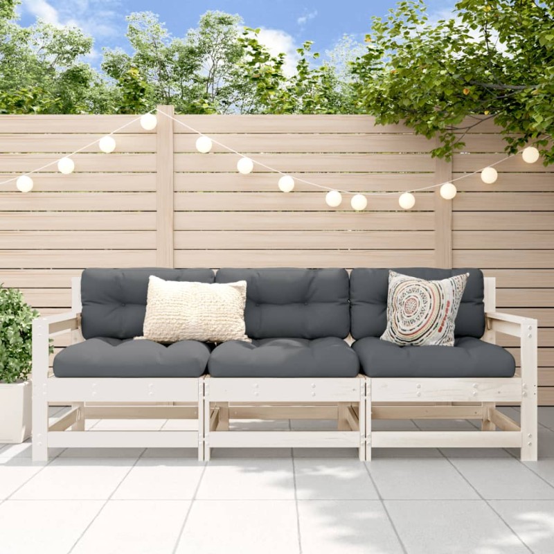 vidaXL 3-tlg. Garten-Lounge-Set Weiß Massivholz Kiefer vidaXL 3-tlg. Garten-Lounge-Set Weiß Massivholz Kiefer