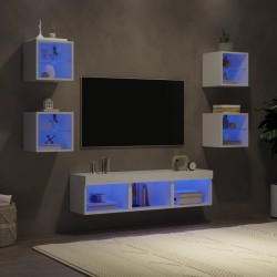 vidaXL 7-tlg. Wohnwand mit LED-Beleuchtung Weiß Holzwerkstoff