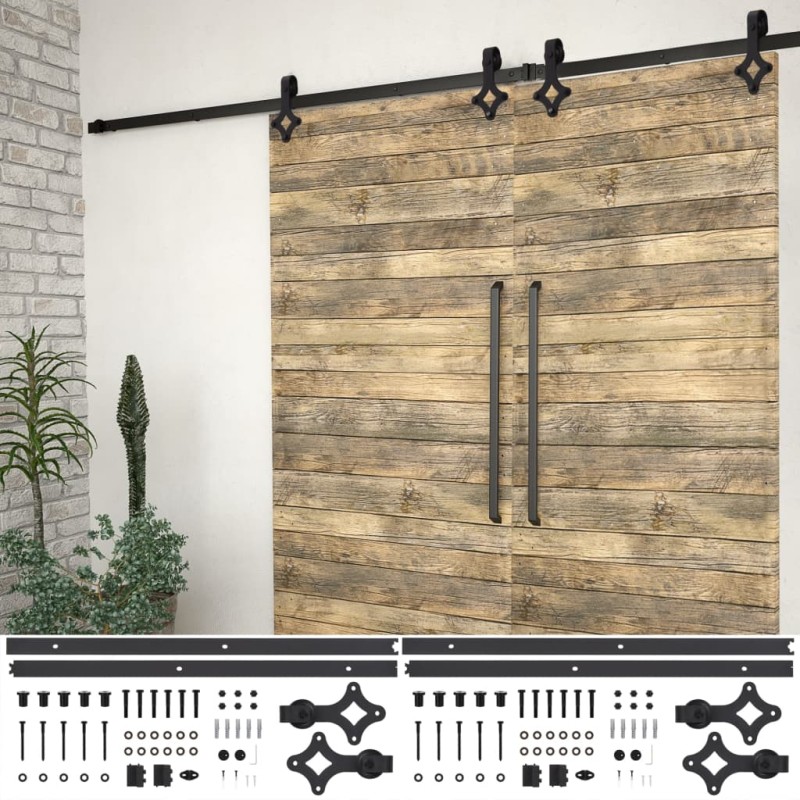 Schiebetür-Beschlagsätze 2 Stk. 200 cm Stahl Schwarz Schiebetür-Beschlagsätze 2 Stk. 200 cm Stahl Schwarz