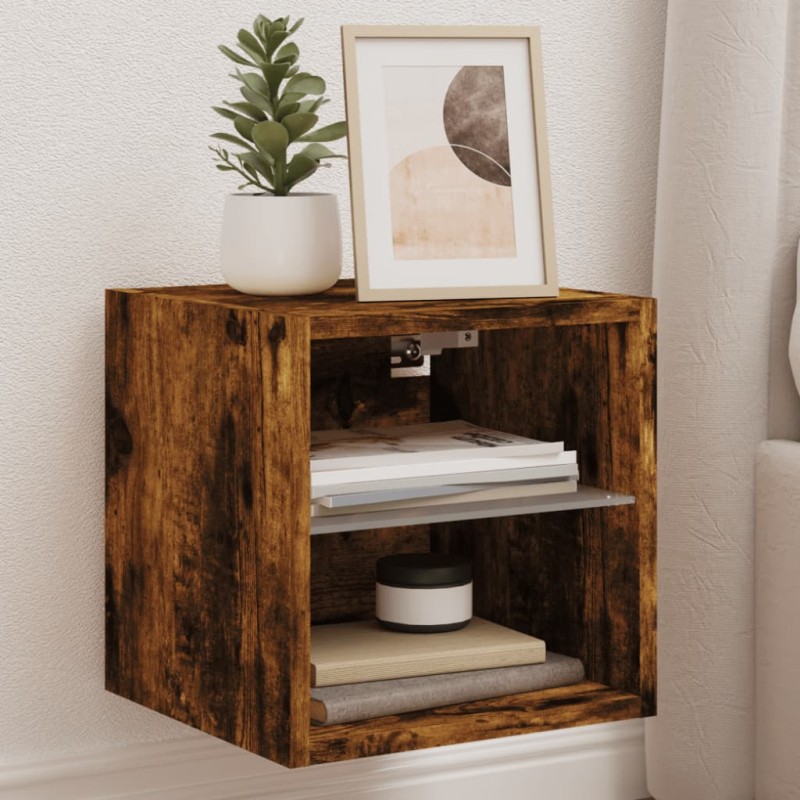 vidaXL TV-Wandschrank mit LED-Leuchten Räuchereiche 30x28,5x30 cm vidaXL TV-Wandschrank mit LED-Leuchten Räuchereiche 30x28,5x30 cm