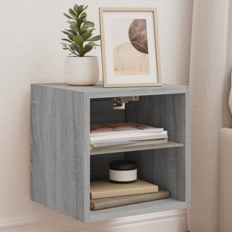 vidaXL TV-Wandschrank mit LED-Leuchten Grau Sonoma 30x28,5x30 cm vidaXL TV-Wandschrank mit LED-Leuchten Grau Sonoma 30x28,5x30 cm