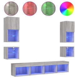 vidaXL 8-tlg. Wohnwand mit LED-Beleuchtung Grau Sonoma Holzwerkstoff