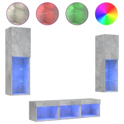 vidaXL 5-tlg. Wohnwand mit LED-Beleuchtung Betongrau Holzwerkstoff
