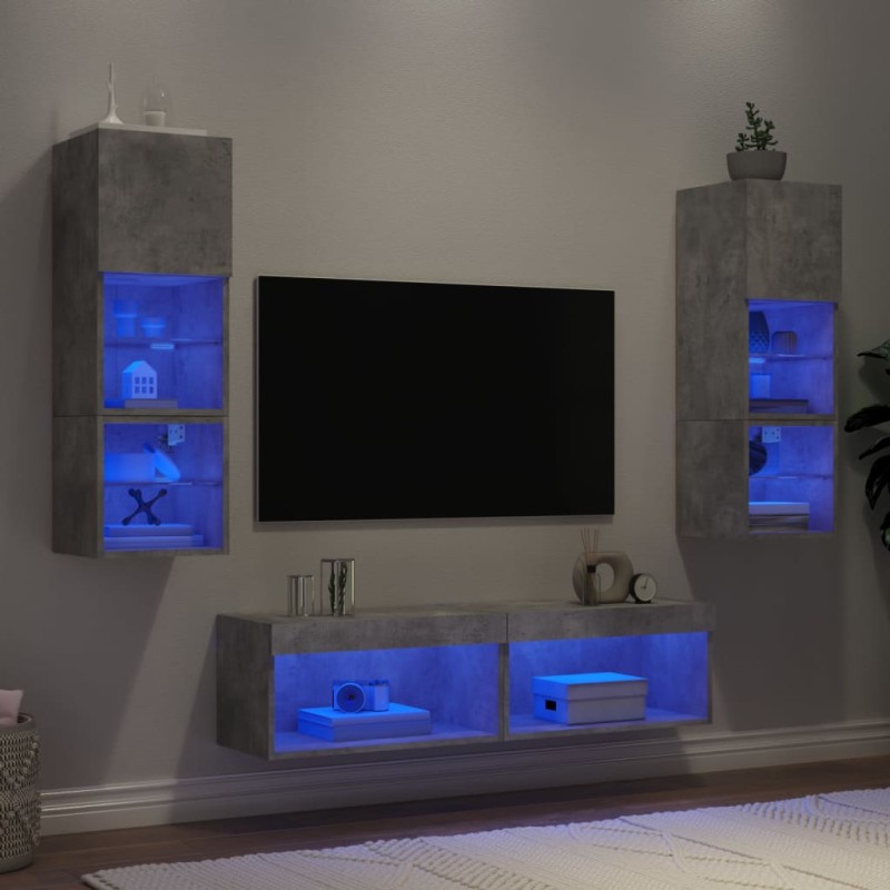vidaXL 6-tlg. Wohnwand mit LED-Beleuchtung Betongrau Holzwerkstoff vidaXL 6-tlg. Wohnwand mit LED-Beleuchtung Betongrau Holzwerkstoff