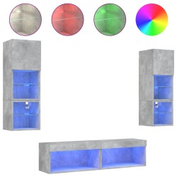 vidaXL 6-tlg. Wohnwand mit LED-Beleuchtung Betongrau Holzwerkstoff