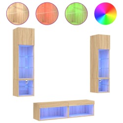 vidaXL 6-tlg. Wohnwand mit LED-Beleuchtung Sonoma-Eiche Holzwerkstoff